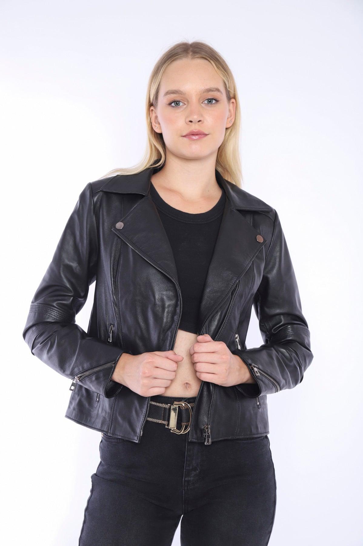 Diana Kadın Hakiki Deri Biker Ceket - Rezon Deri