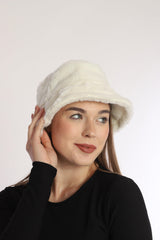 Kadın Ekru Bucket Peluş Şapka - Rezon Deri